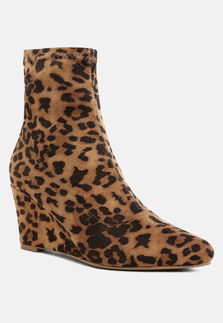 women microfiber wedge sock boots#color_leopard