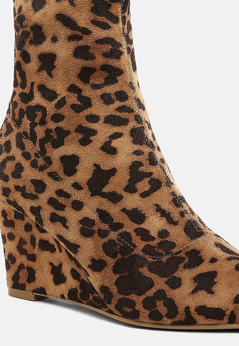 women microfiber wedge sock boots#color_leopard