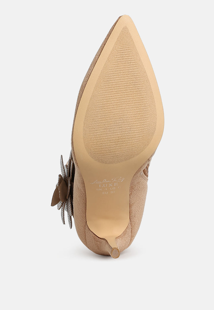women rhinestones petal detail boots#color_beige
