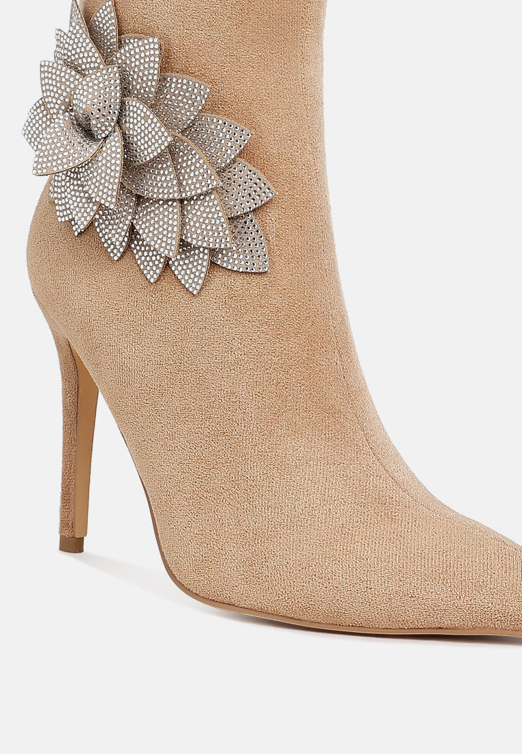 women rhinestones petal detail boots#color_beige