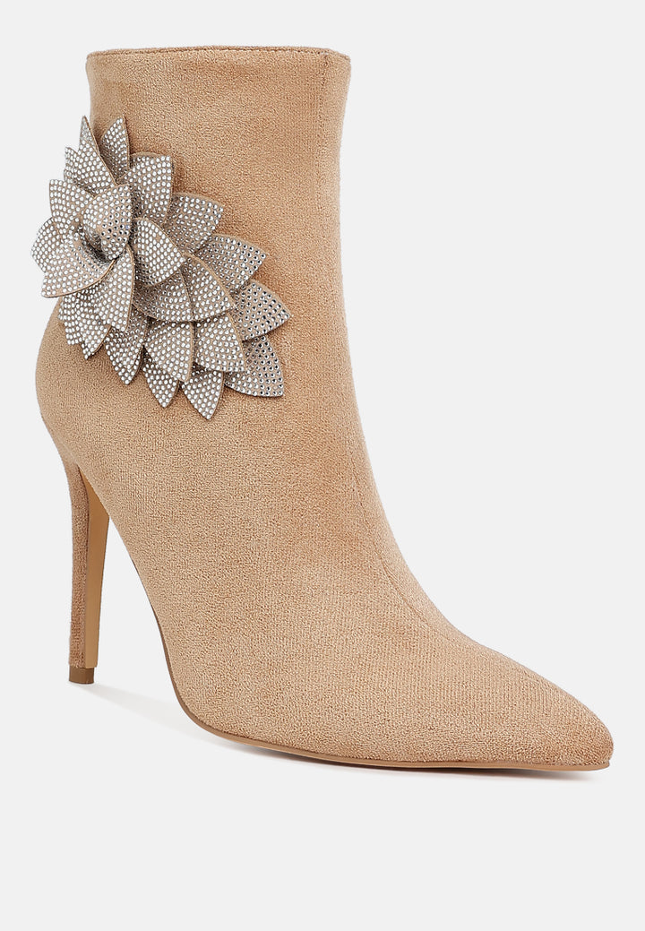 women rhinestones petal detail boots#color_beige