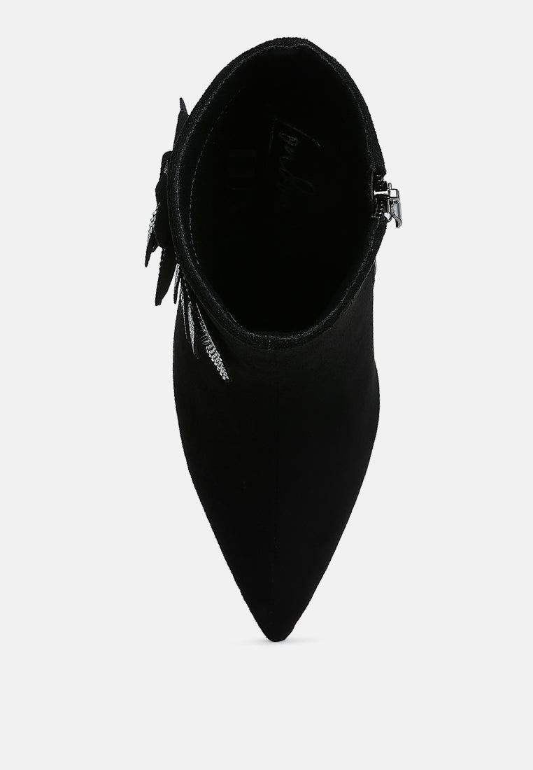 women rhinestones petal detail boots#color_black