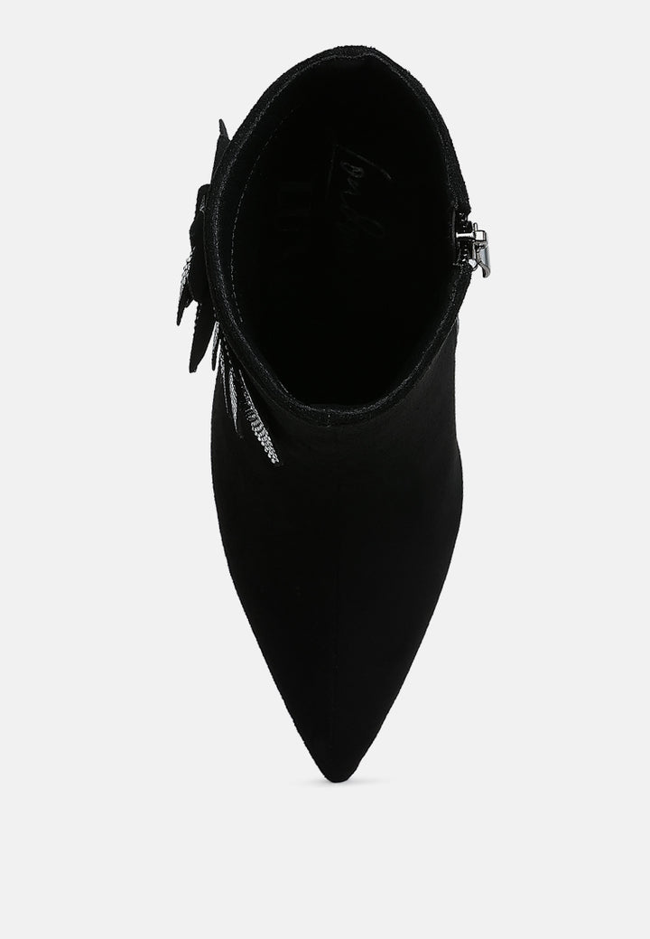 women rhinestones petal detail boots#color_black