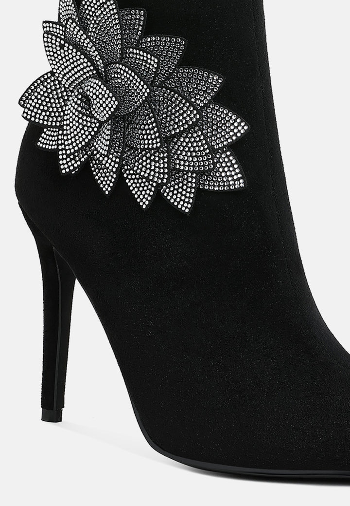 women rhinestones petal detail boots#color_black