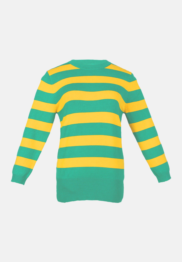 women fine knit striped sweater#color_mango