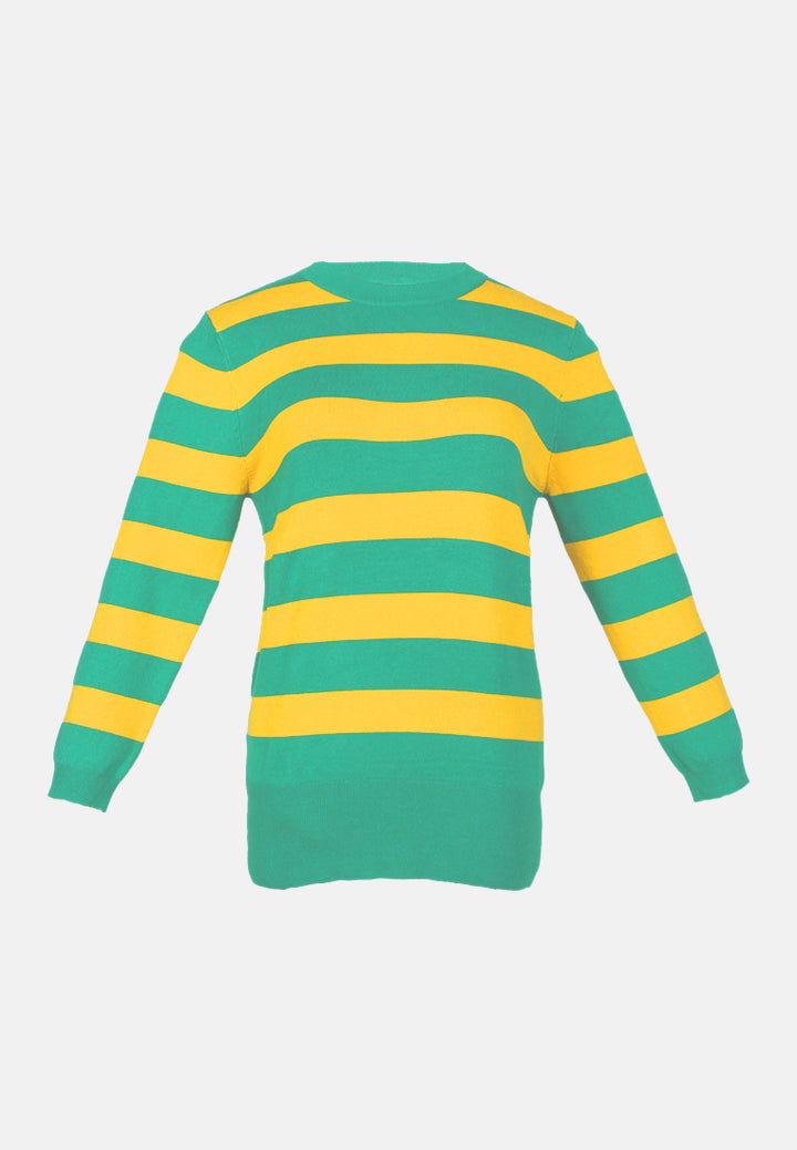 women fine knit striped sweater#color_mango