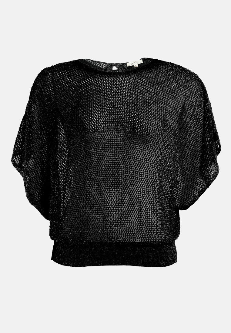 Knitted Sheer Top#color_black