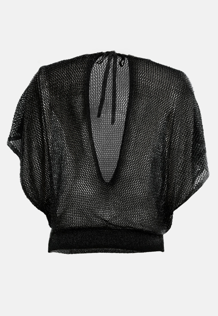 Knitted Sheer Top#color_black