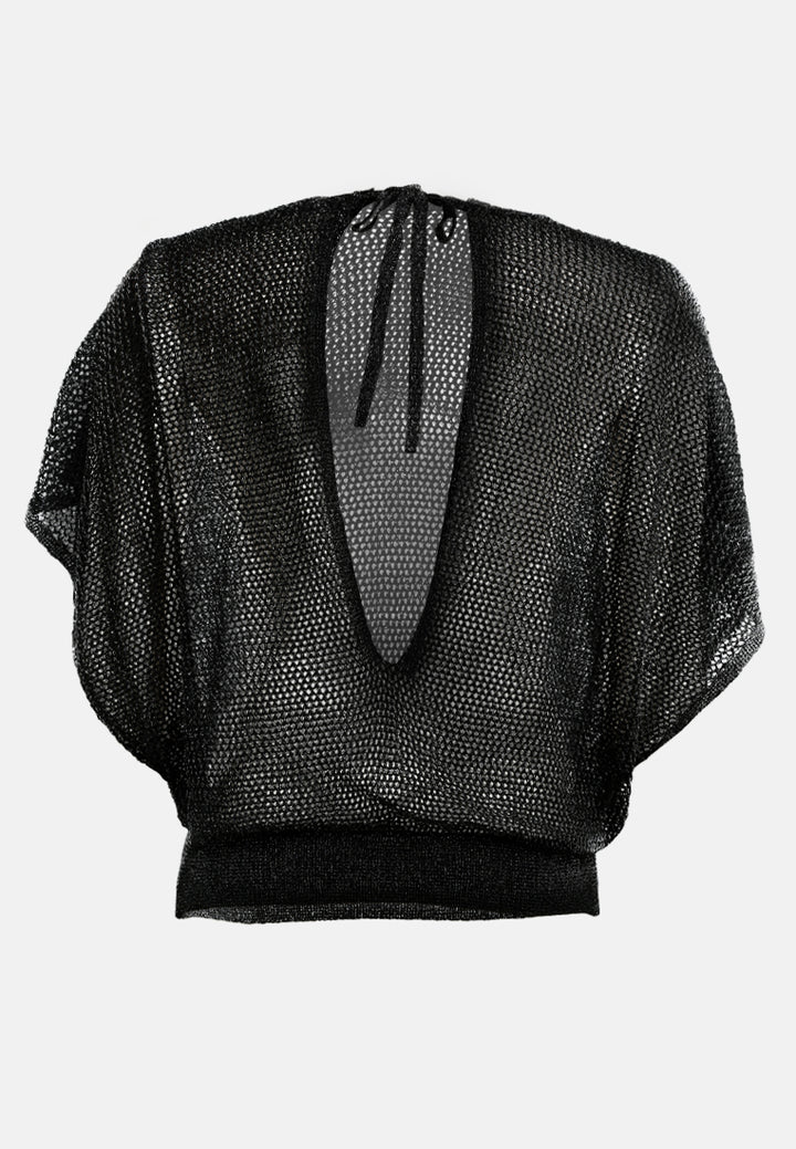Knitted Sheer Top#color_black
