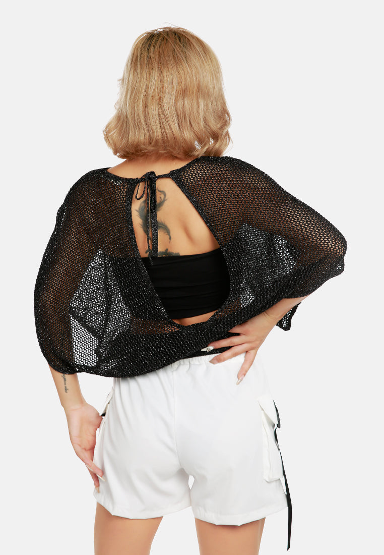 Knitted Sheer Top#color_black