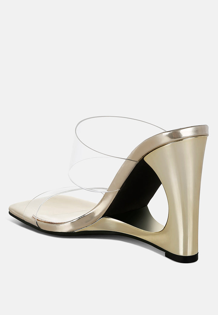 women fantasy wedge heel clear sandals#color_gold