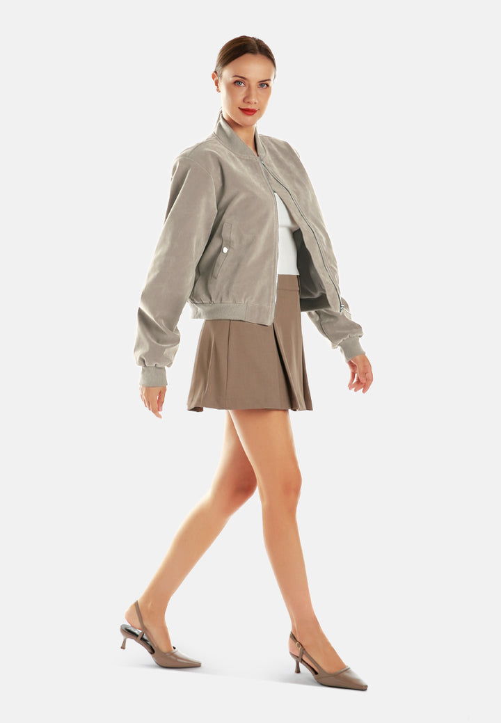 Women Zipper Detail Bomber Jacket