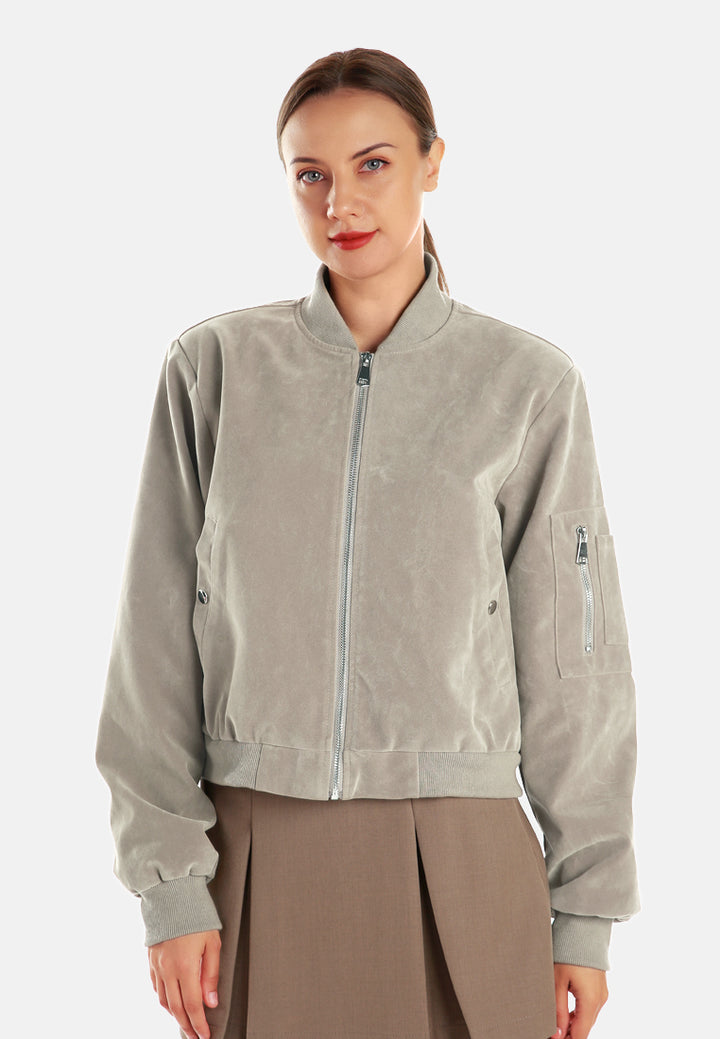 Women Zipper Detail Bomber Jacket