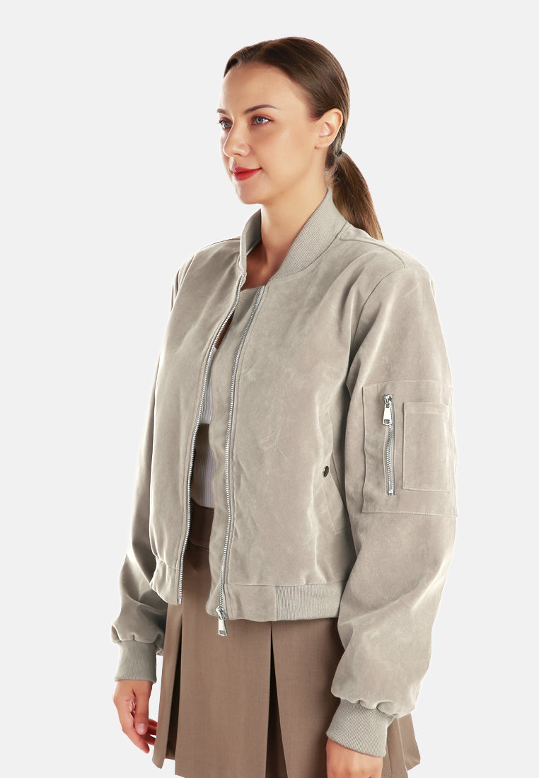 Women Zipper Detail Bomber Jacket