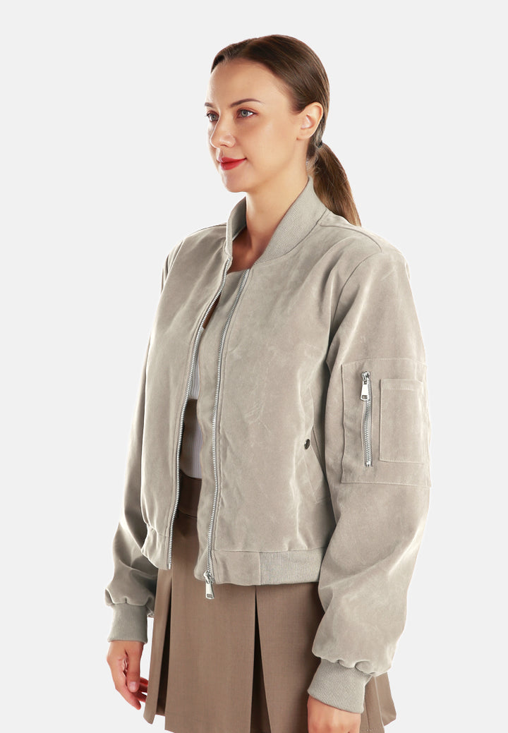 Women Zipper Detail Bomber Jacket