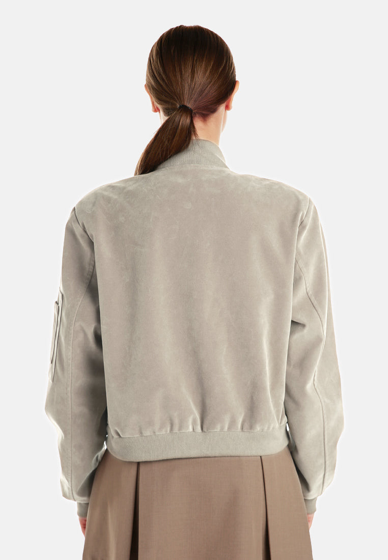 Women Zipper Detail Bomber Jacket