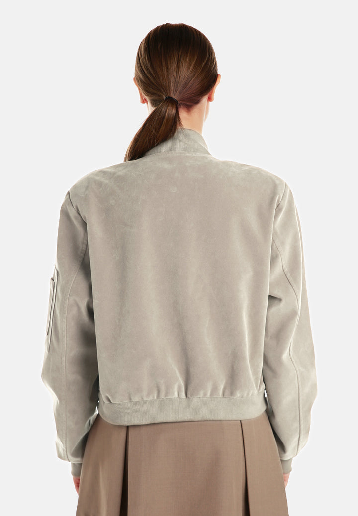 Women Zipper Detail Bomber Jacket