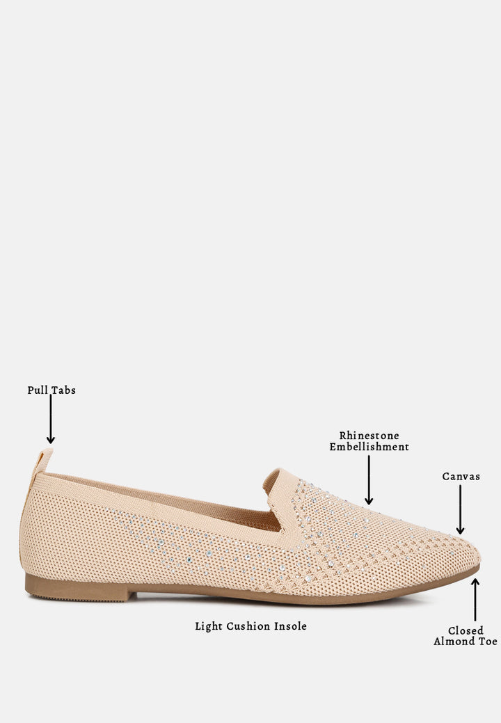 women rhinestone embellished pull tab loafers#color_beige
