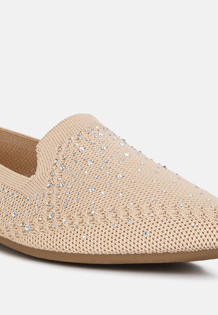 women rhinestone embellished pull tab loafers#color_beige