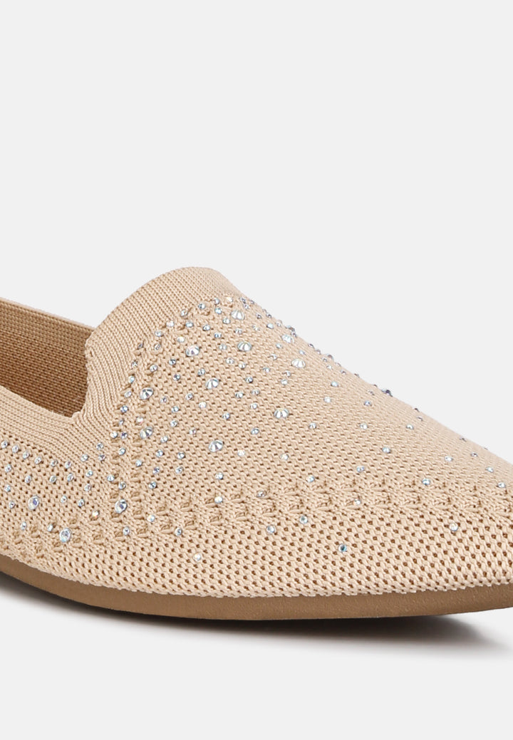 women rhinestone embellished pull tab loafers#color_beige