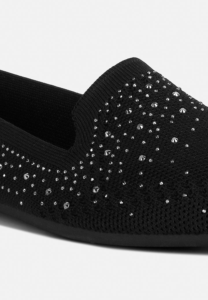 women rhinestone embellished pull tab loafers#color_black