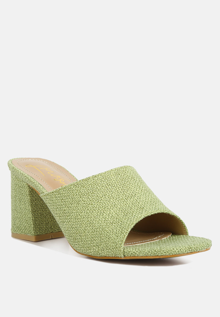 women block heel slip on sandals#color_green