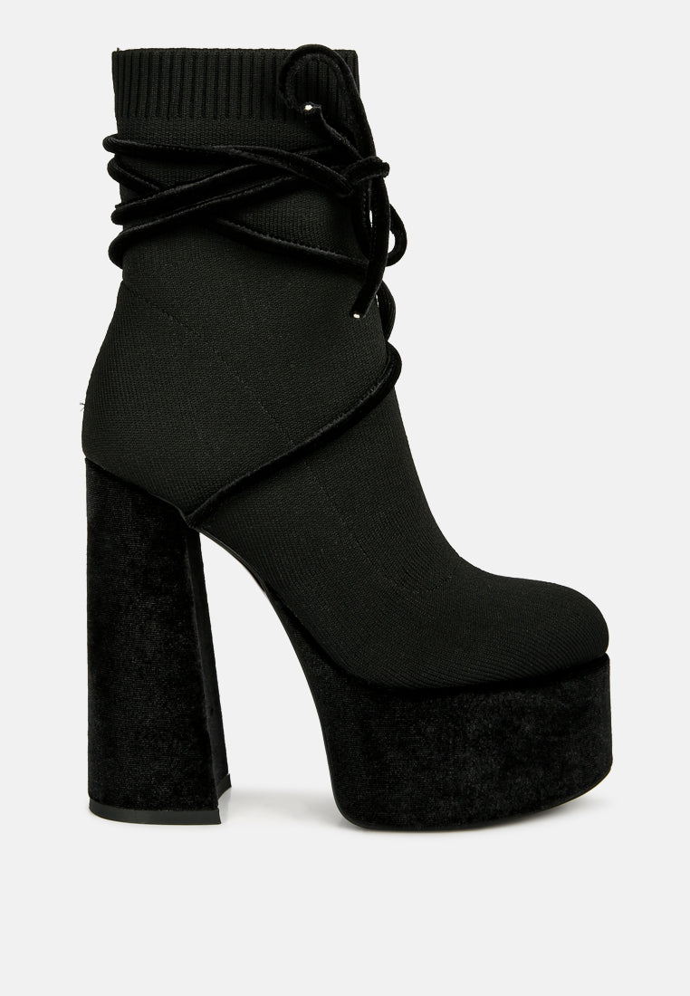 women high heeled velvet knitted boot#color_black