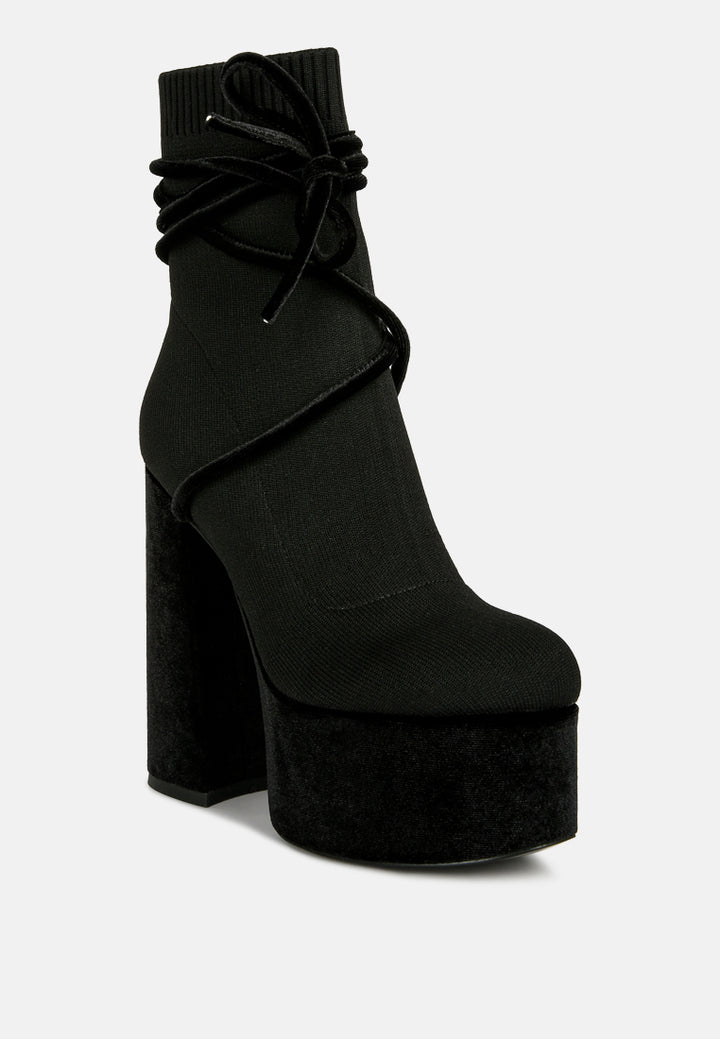 women high heeled velvet knitted boot#color_black