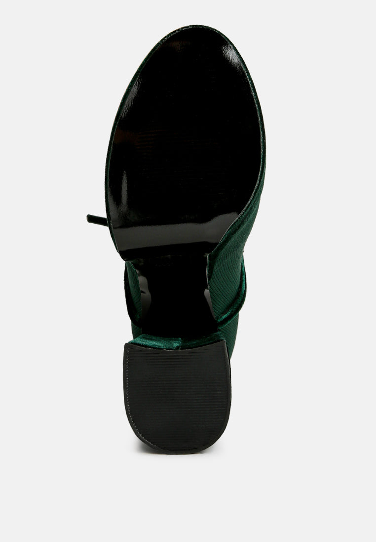 women high heeled velvet knitted boot#color_olive-green