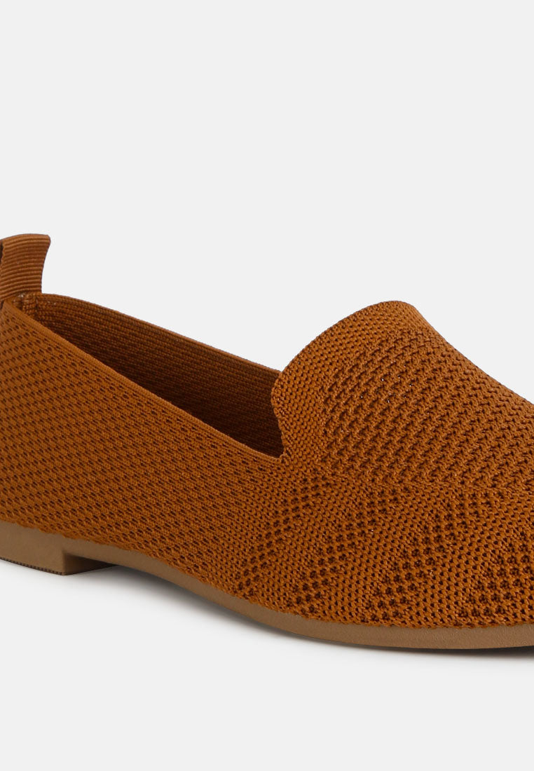 women knit textile solid flats#color_tan