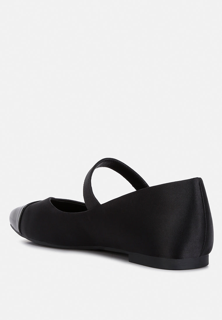 women patent toe cap satin mary jane ballerina#color_black