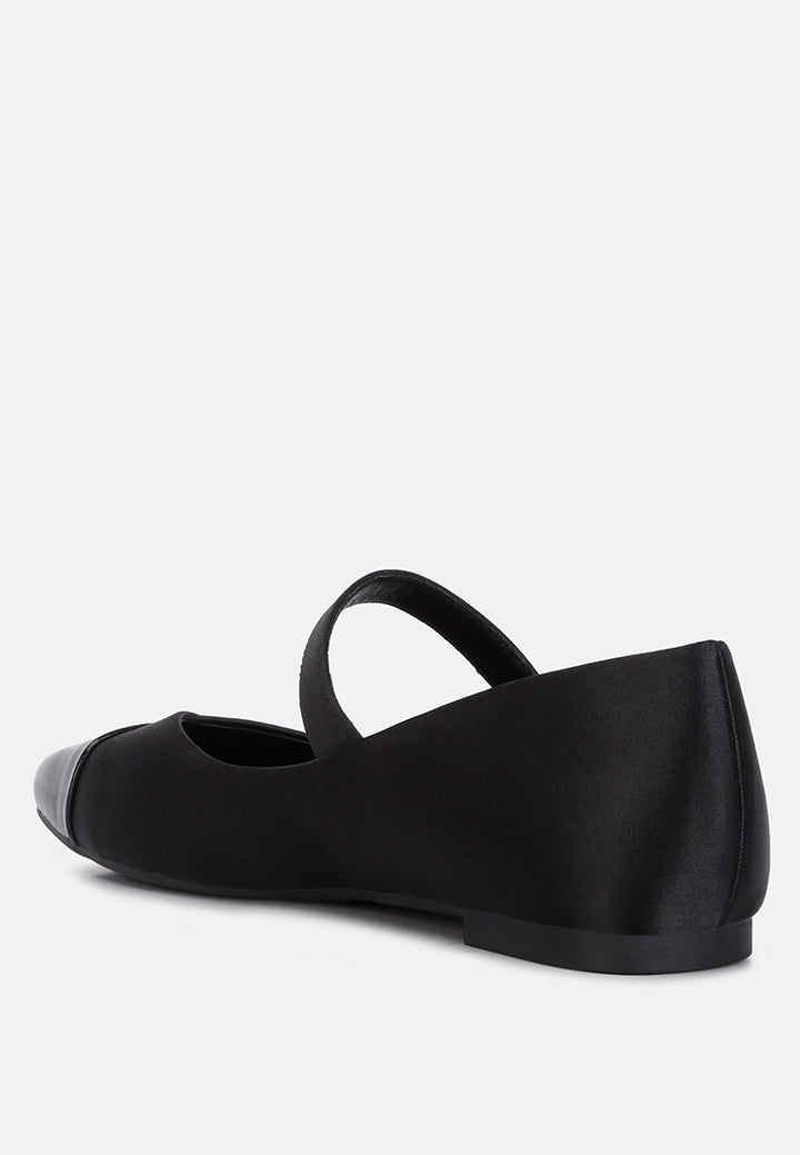 women patent toe cap satin mary jane ballerina#color_black