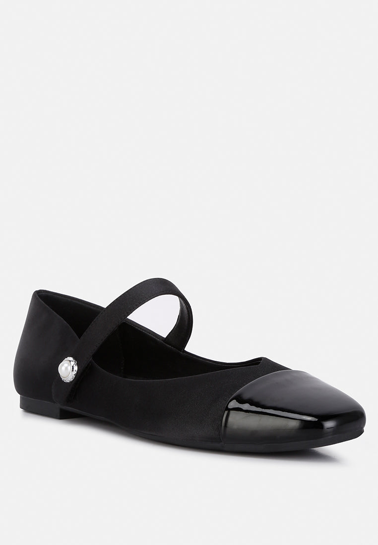 women patent toe cap satin mary jane ballerina#color_black