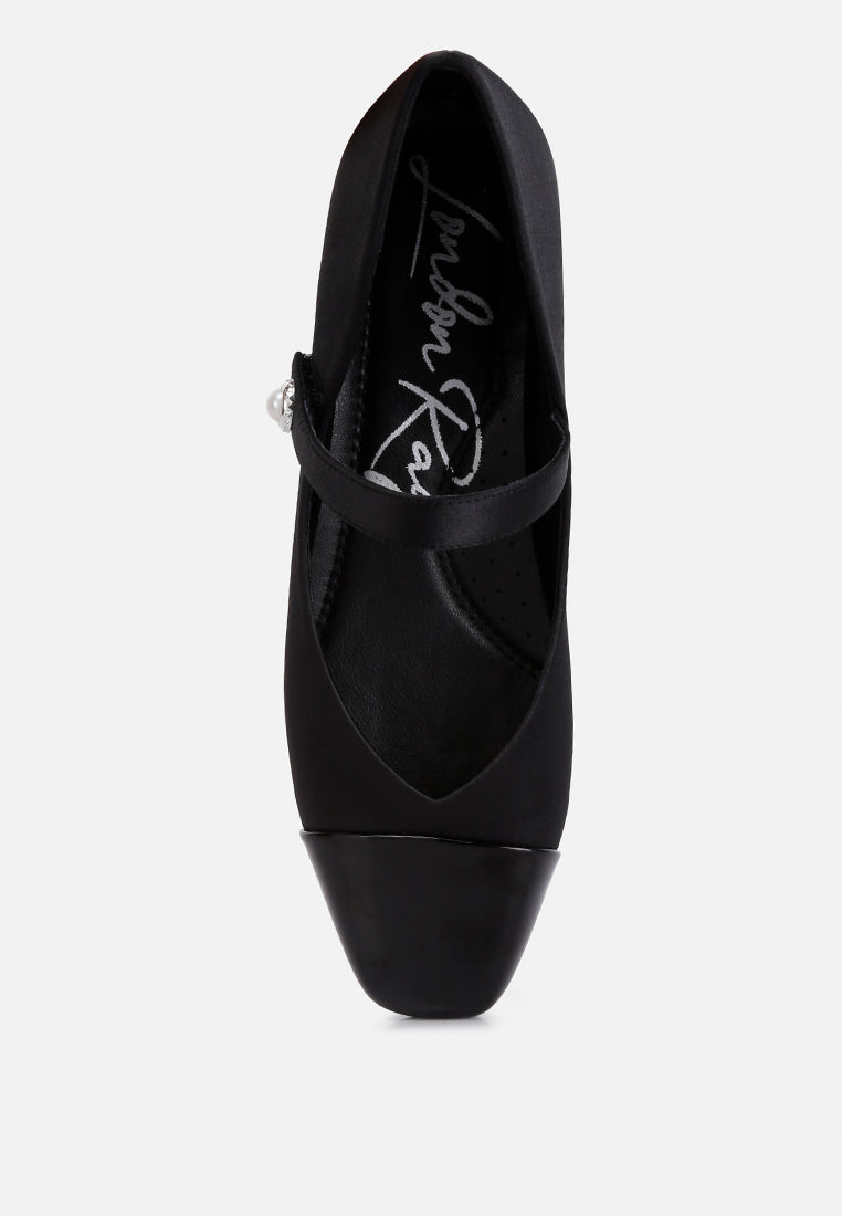 women patent toe cap satin mary jane ballerina#color_black