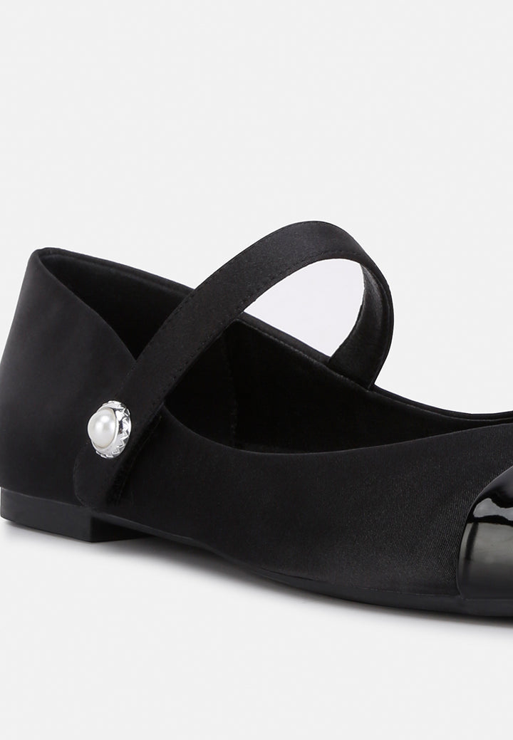 women patent toe cap satin mary jane ballerina#color_black