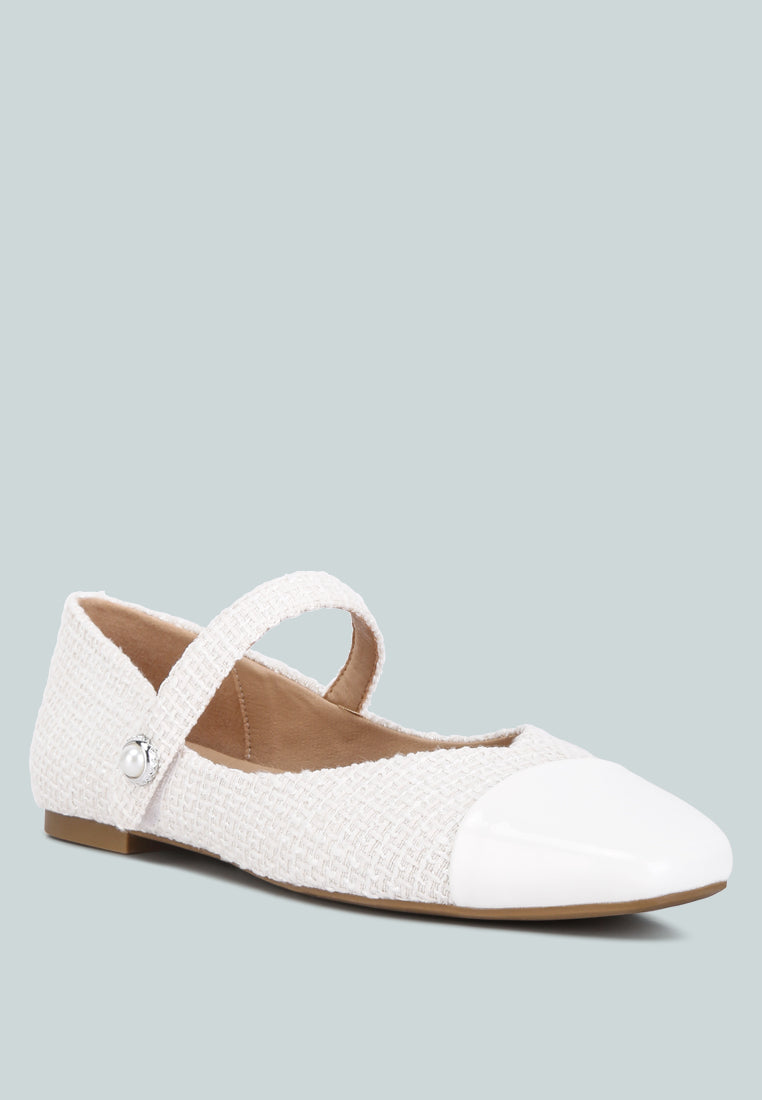 women patent toe cap satin mary jane ballerina#color_white