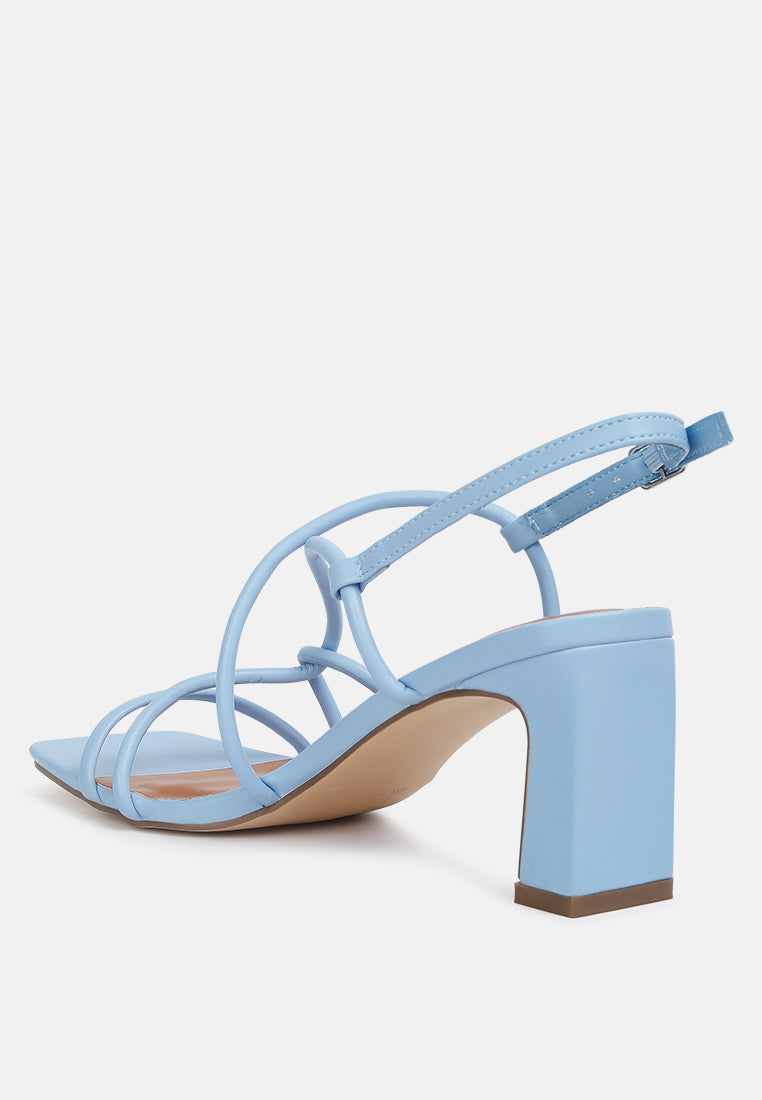 women knotted straps block heeled sandals#color_blue
