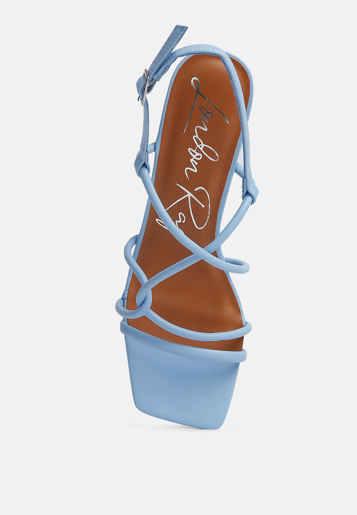 women knotted straps block heeled sandals#color_blue