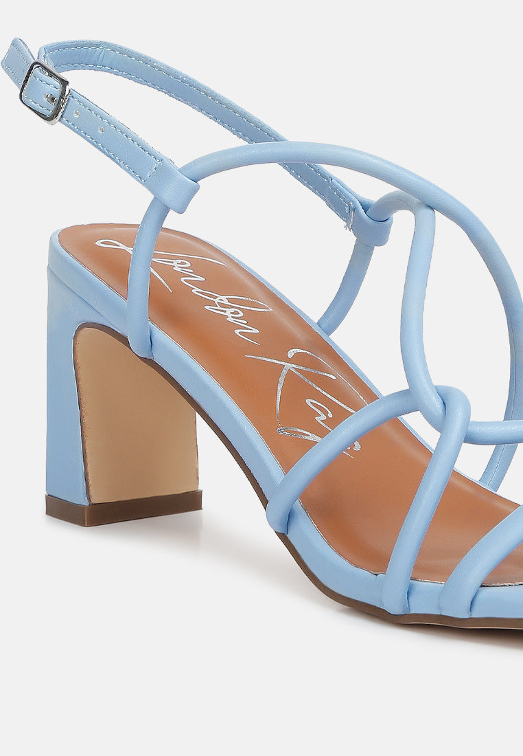 women knotted straps block heeled sandals#color_blue