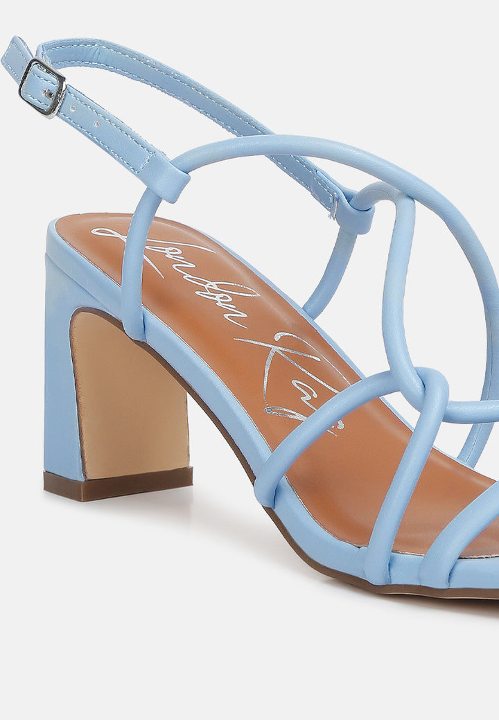 women knotted straps block heeled sandals#color_blue