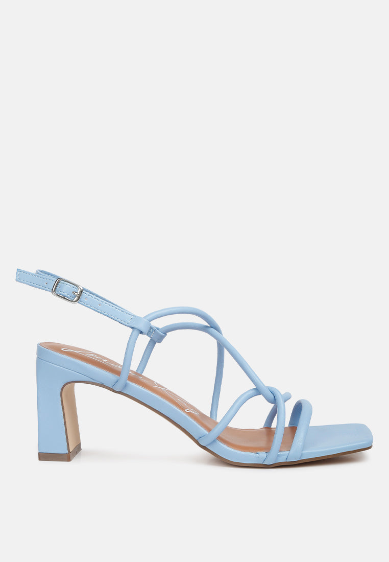 women knotted straps block heeled sandals#color_blue