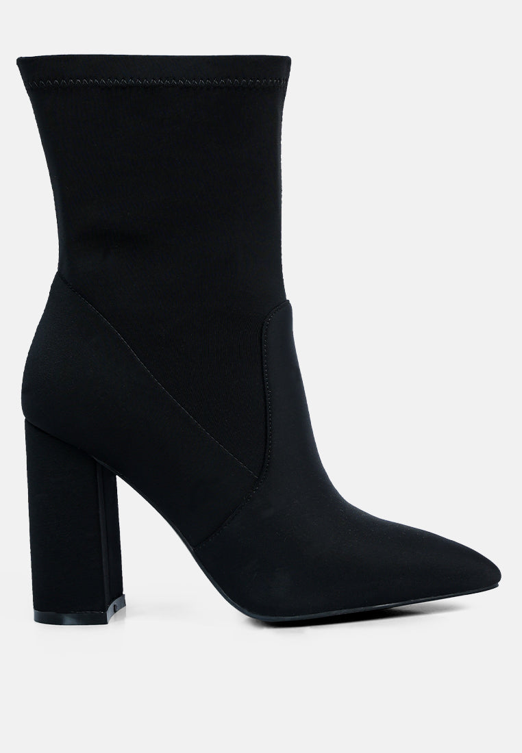 women ankle lycra block heeled boots#color_black