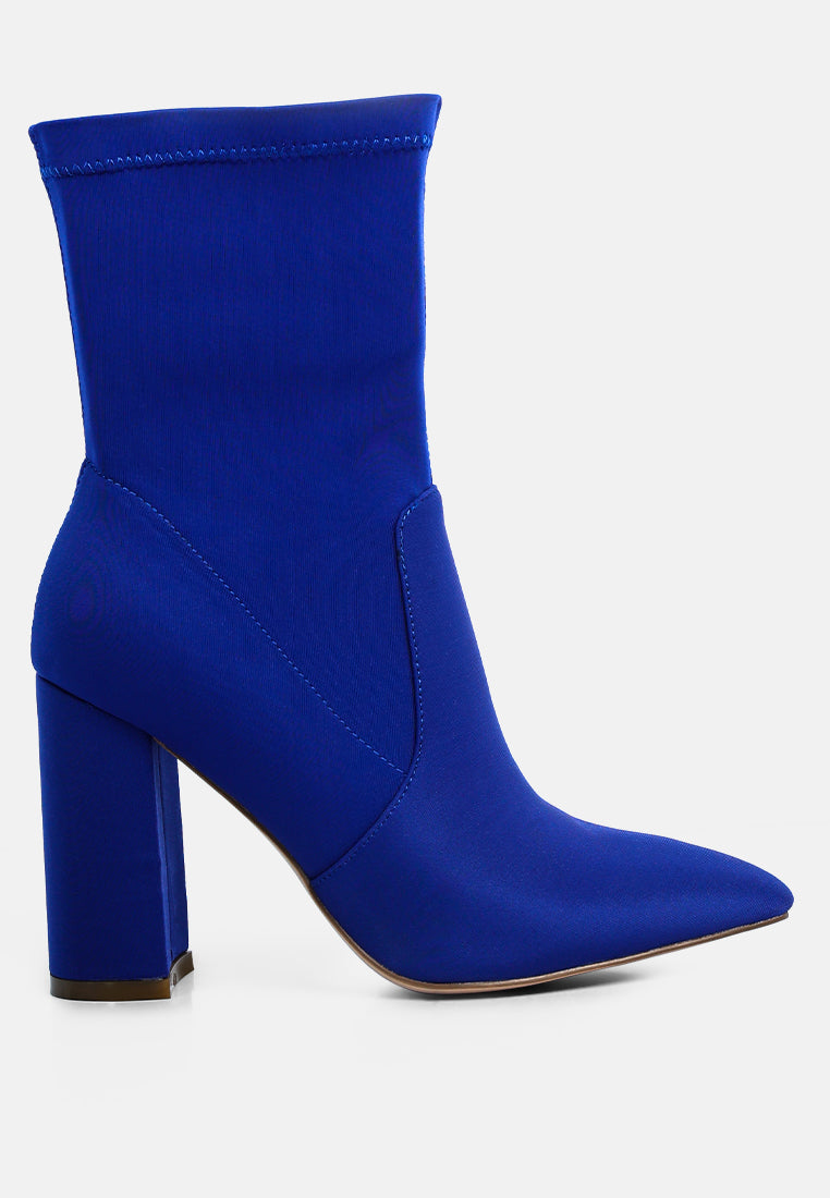 women ankle lycra block heeled boots#color_blue