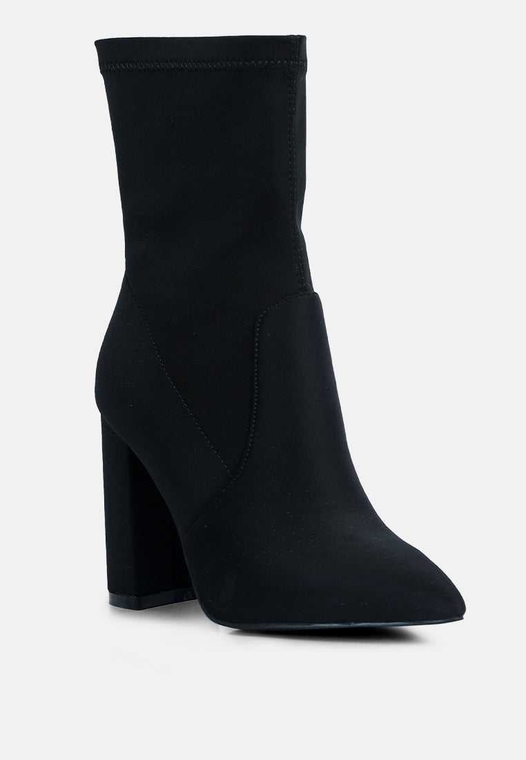 women ankle lycra block heeled boots#color_black