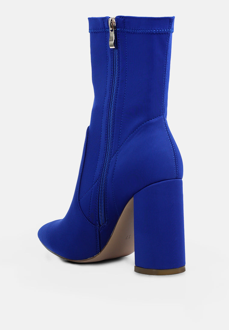 women ankle lycra block heeled boots#color_blue