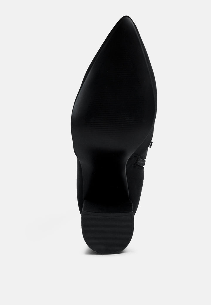 women ankle lycra block heeled boots#color_black