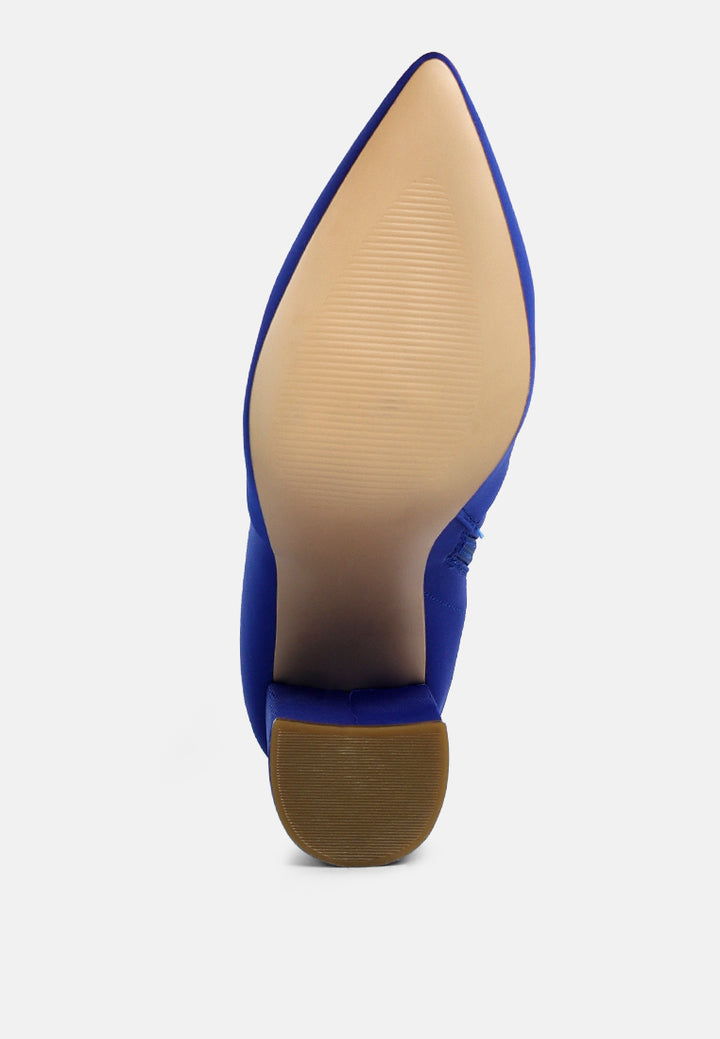 women ankle lycra block heeled boots#color_blue