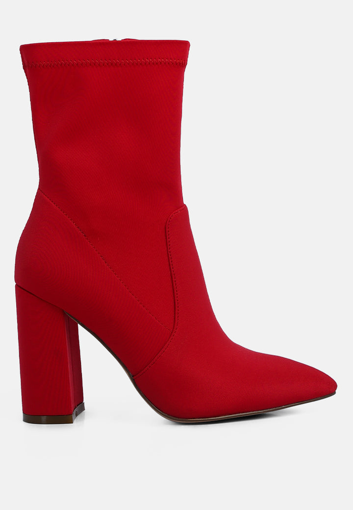 women ankle lycra block heeled boots#color_red
