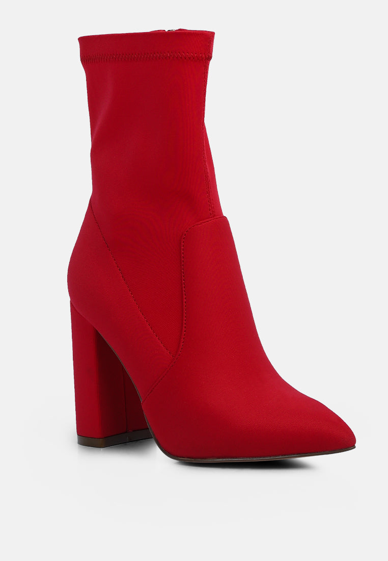 women ankle lycra block heeled boots#color_red