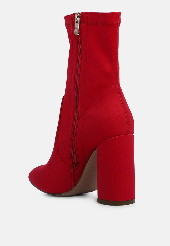 women ankle lycra block heeled boots#color_red